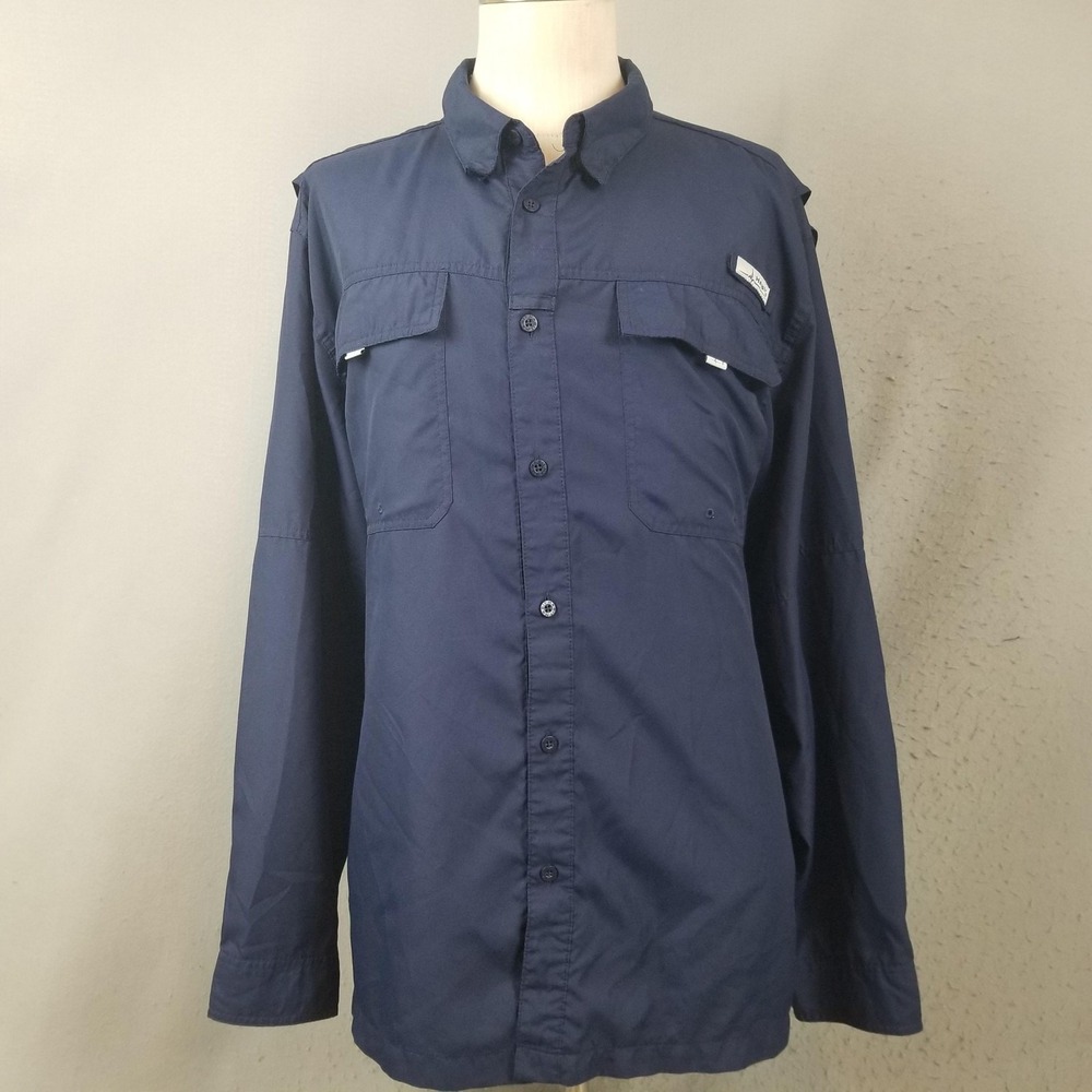 Habit Shirt‎ Mens 2XL Blue Long Sleeve Performance Fishing Solar-Factor 40+
